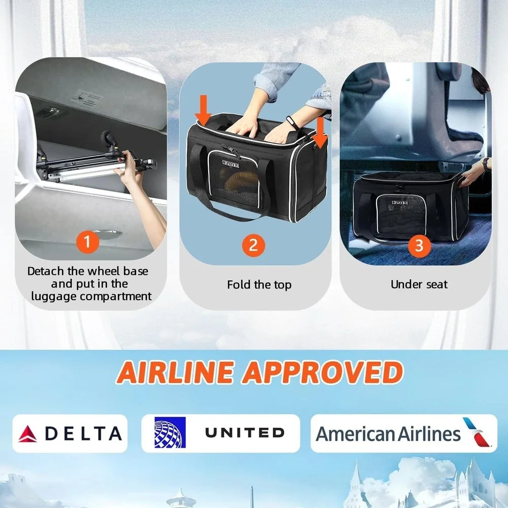 Petskd Rolling Pet Carrier – Expandable,‎ Airline Approved, Soft-Sided